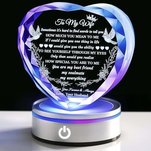 Gifts for Wife with LED Base, Romantic Crystal Keepsakes To My Wife #1 + Light