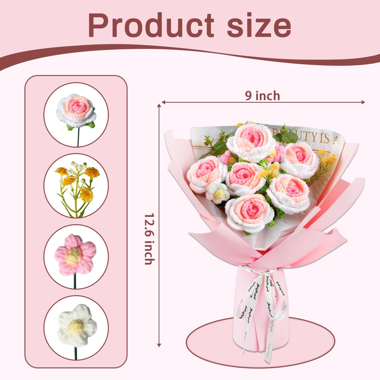 14 In 1 Crochet Flower Bouquet Rose Sunflower Chrysanthemum Wedding Gift