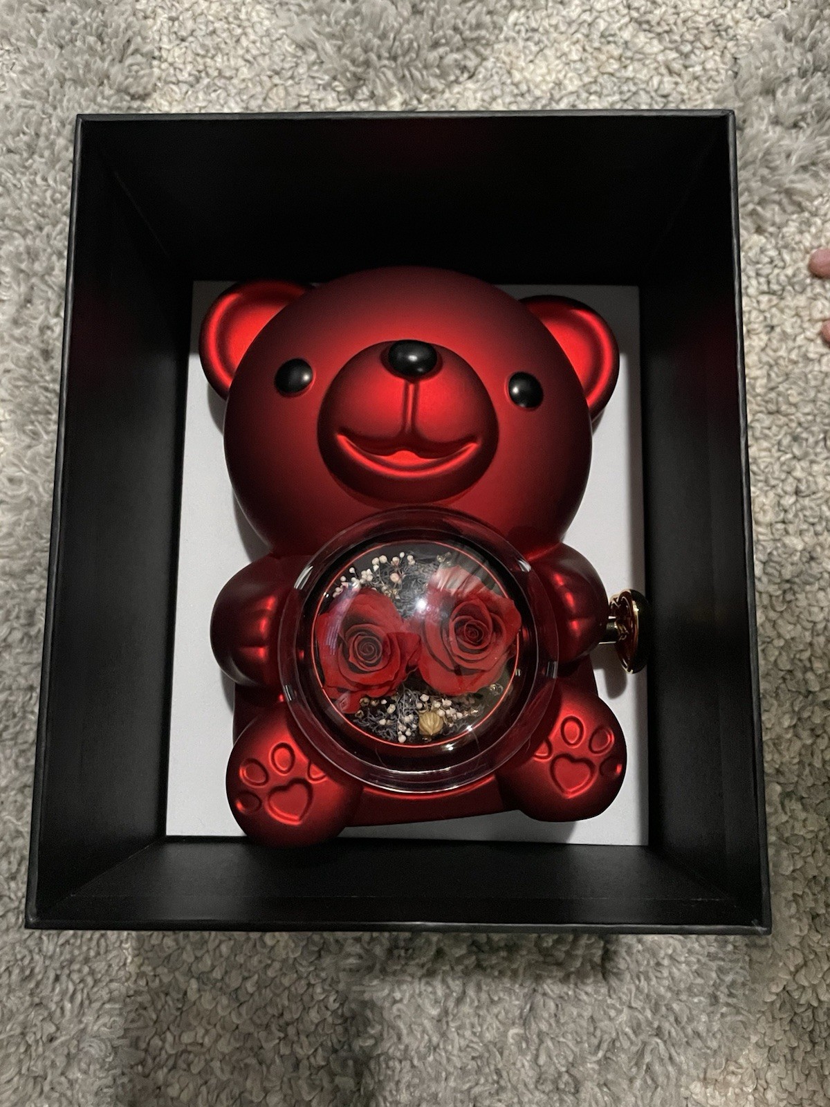 Womens Preserved Red Rose Cute Bear Box Eternal Flowers Gift Set – With Necklace