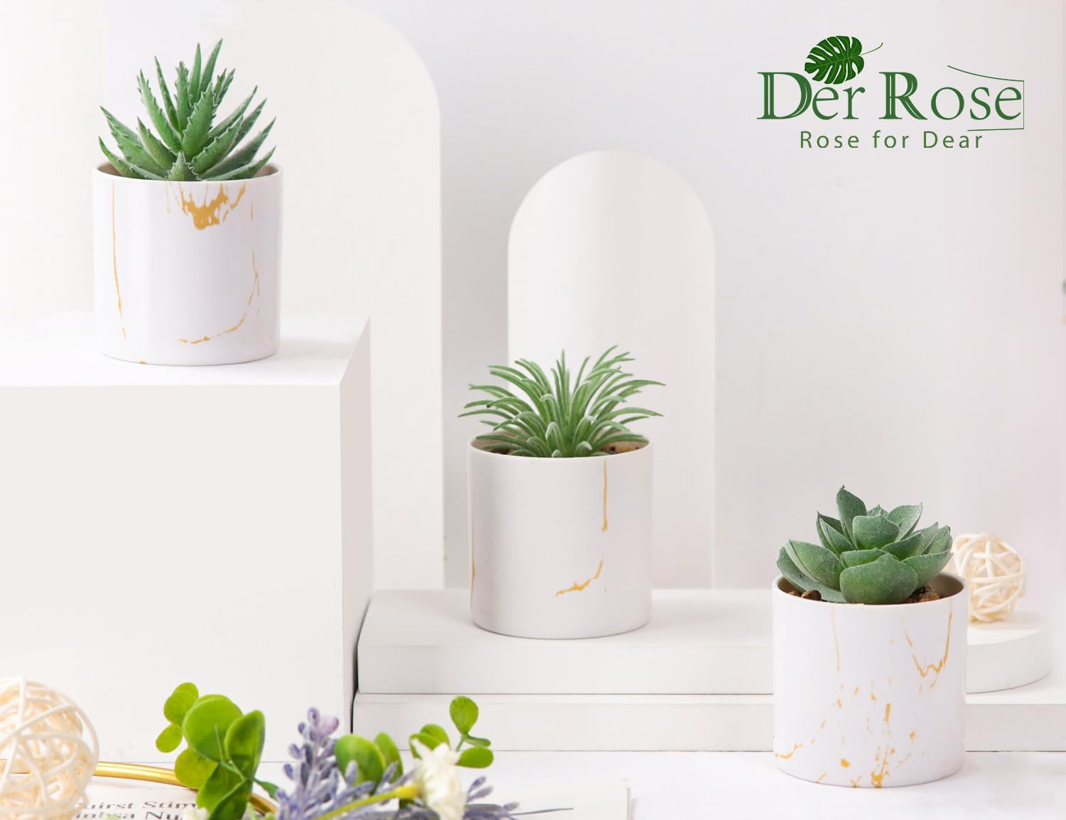 3 Pack Small Fake Plants Succulents Plants Artificial in Pots for Home Green