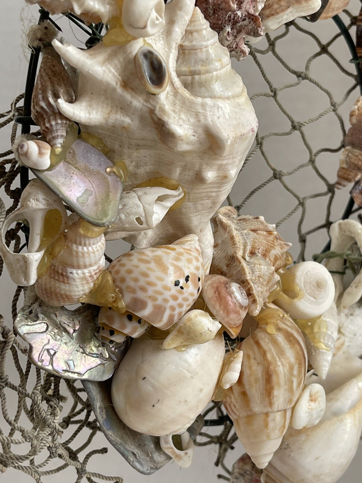 Vintage Sea Shell Wreath Coastal Home Decor Hand Crafted Real Shells Abalone 8”