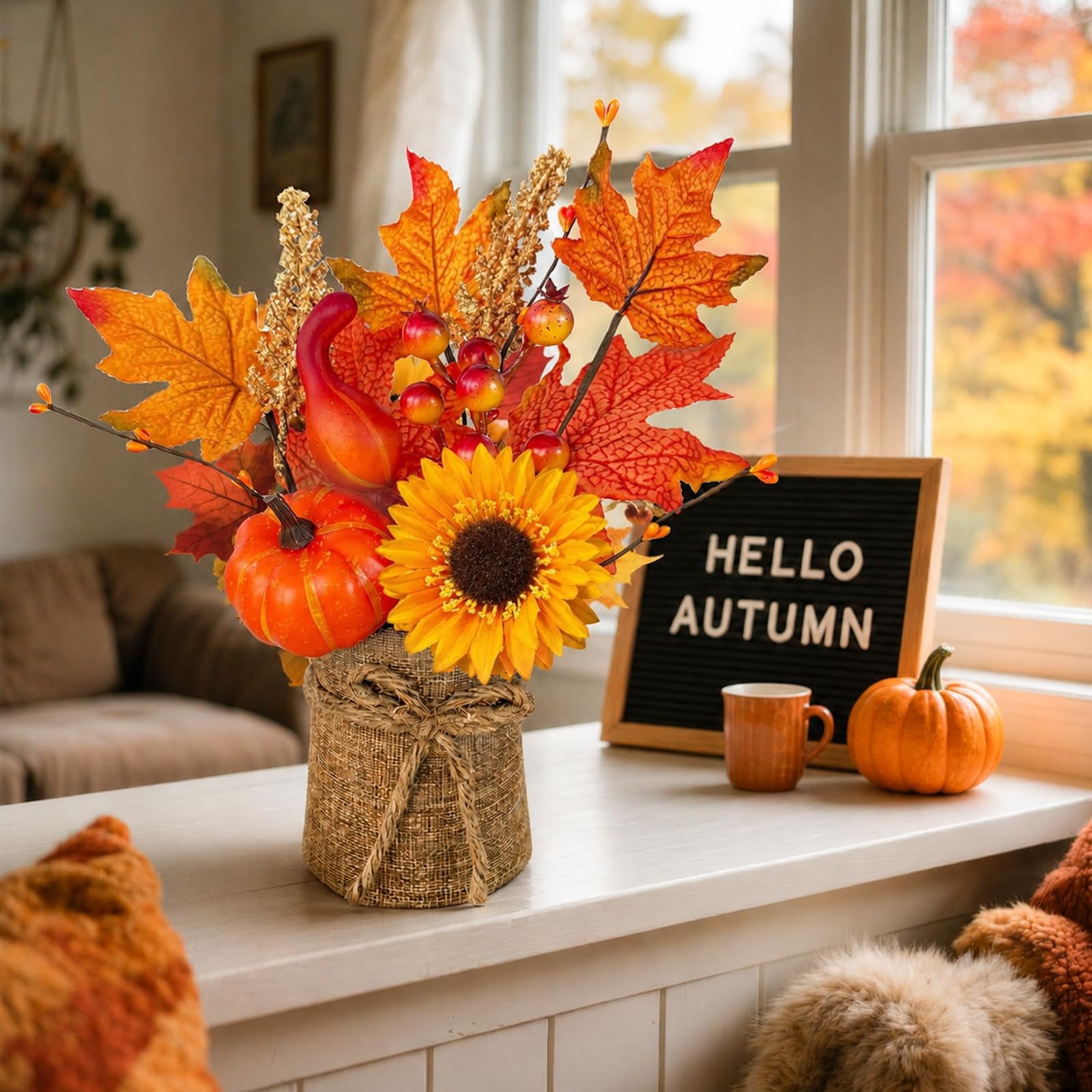 2Style & Light Timer 2 Pack 13 Inch Fall Decor Table Centerpiece Lights