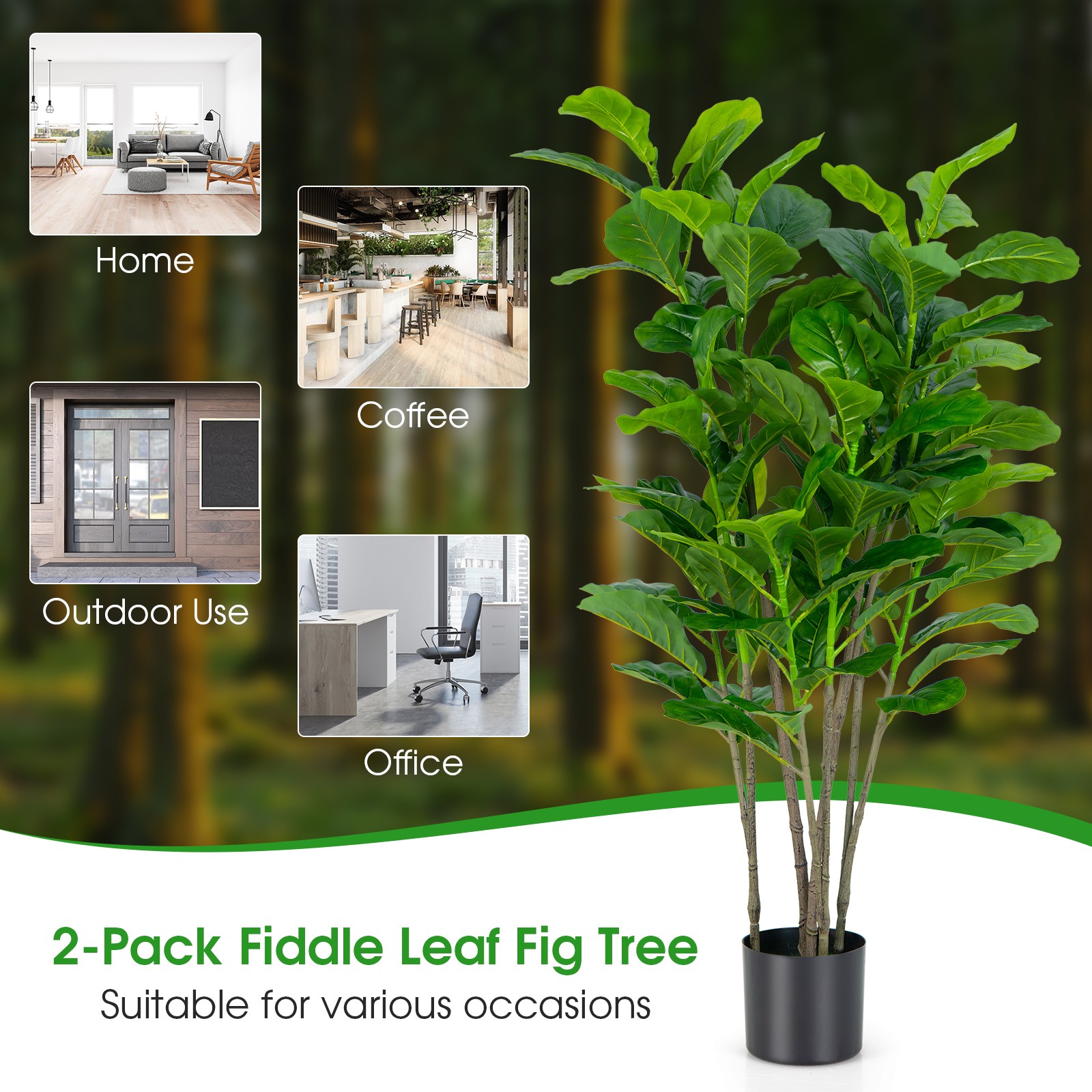 2-Pack 51″ Artificial Fiddle Leaf Fig Tree Home Office Greenery Plant Decoration