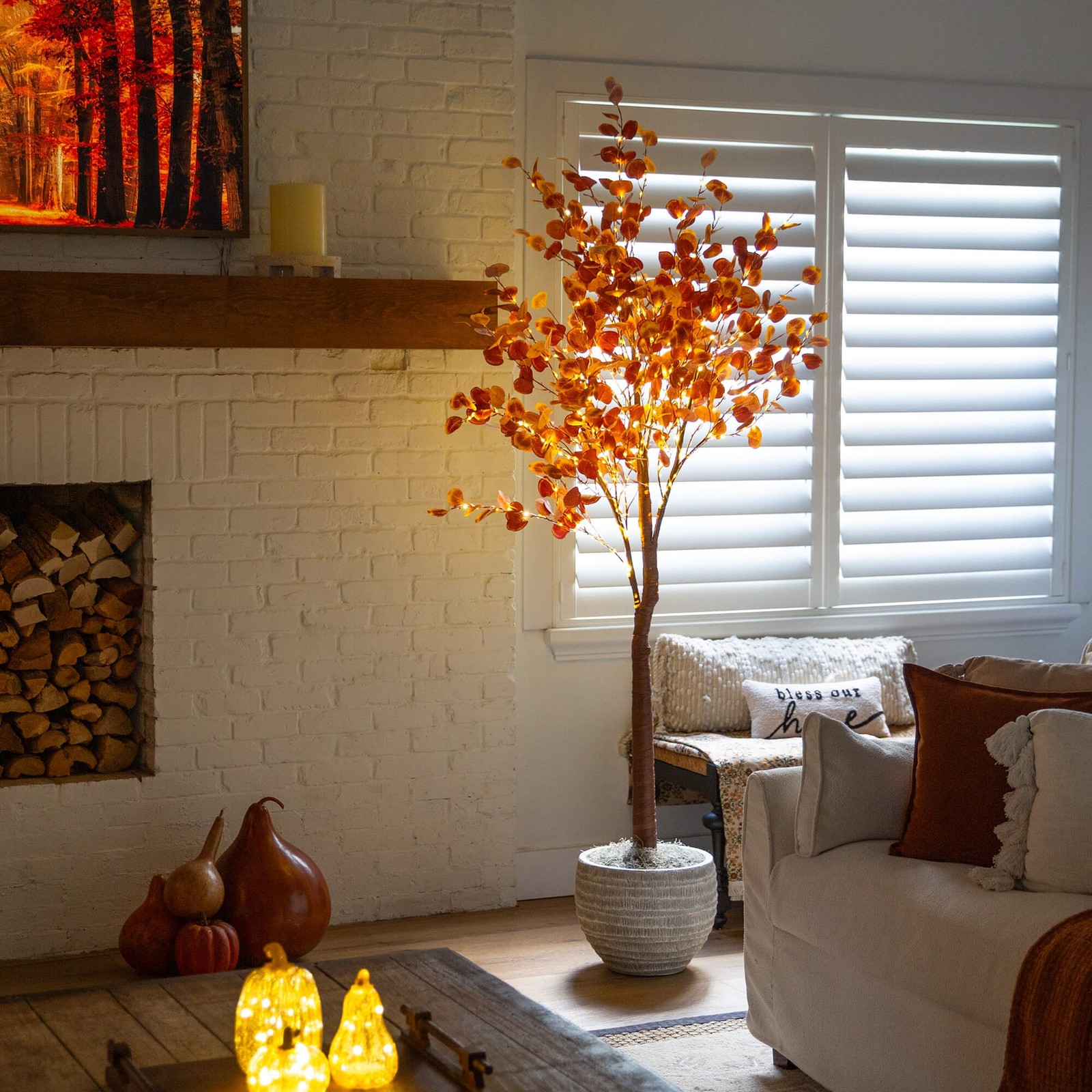 Nearly Natural 7ft Pre-Lit Grand Autumn Eucalyptus FallTree w/420 Warm White LED