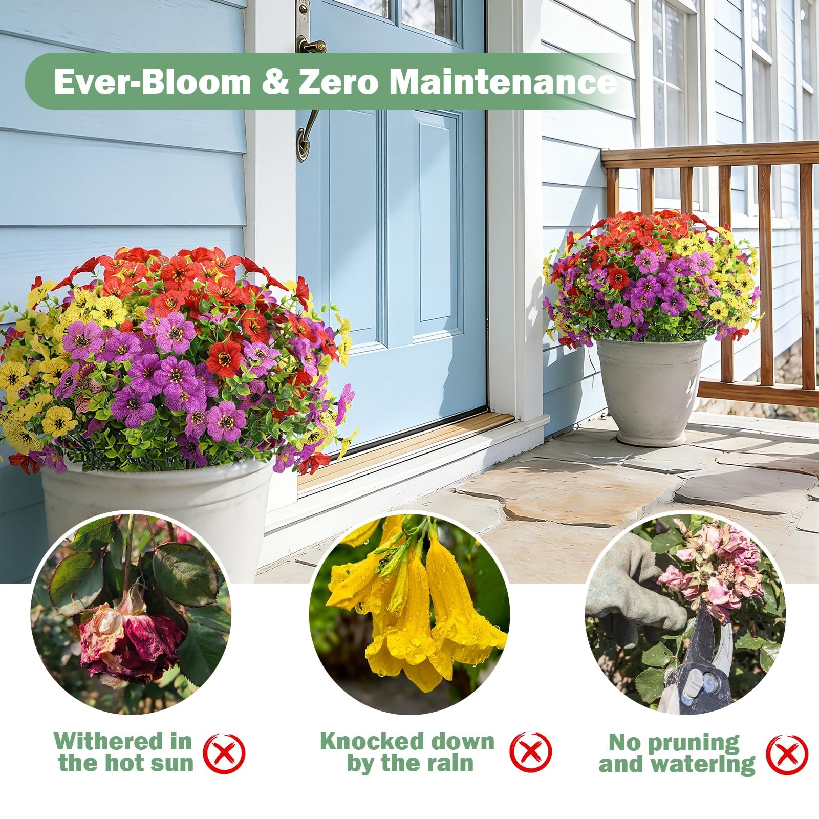 Nepfaivy UV-Resistant Artificial Flowers for Outdoors, 12 Bundles of 3 Colors…