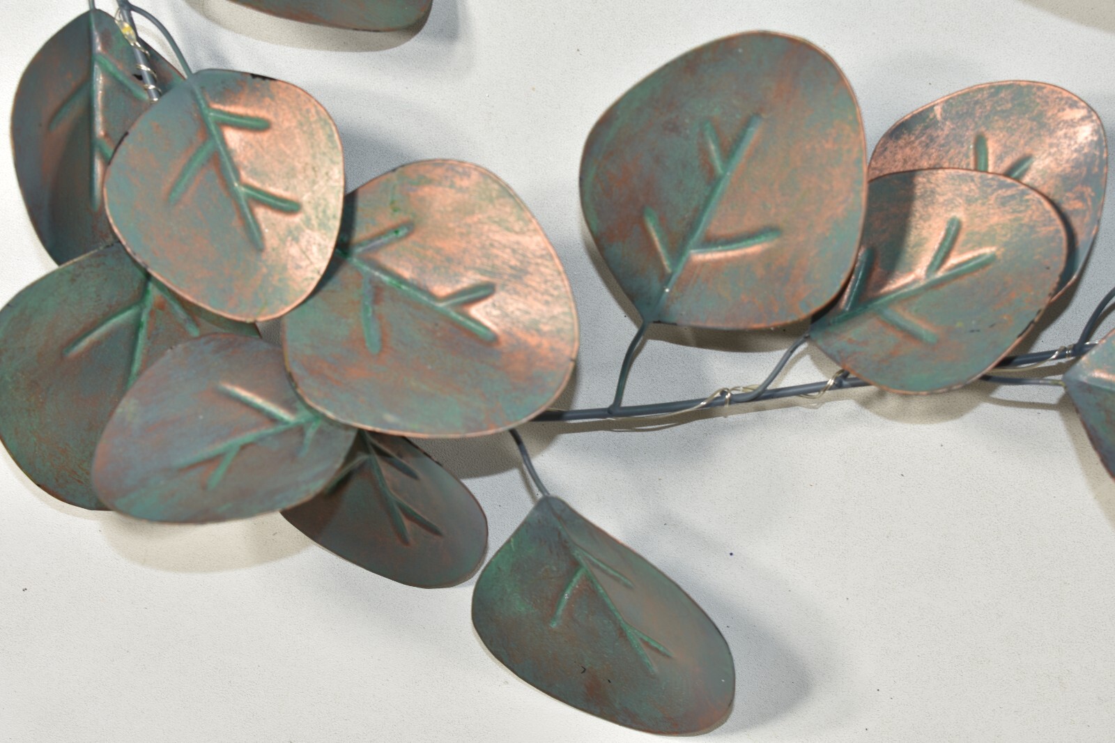Metal Silver Dollar Eucalyptus Leaves Lit Garland Faux Green Copper Finish 72″