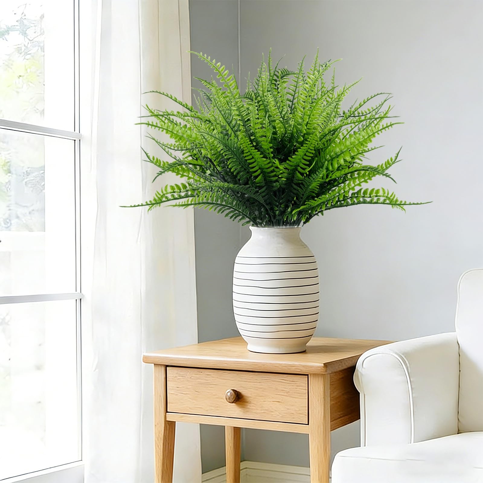 12 Bundles Fake Boston Fern Artificial Plants Outdoor Spring Decor, UV Resistant