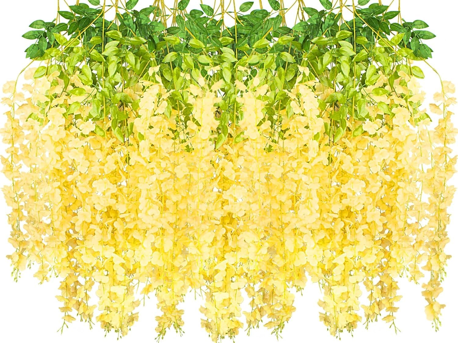12 PCS Green Artificial Flowers Silk Wisteria Vine Rattan Hanging Garland