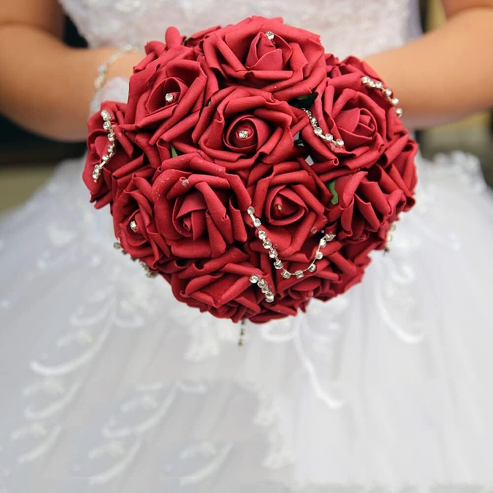 30 Pcs Realistic Foam Artificial Rose Flower Decorations Red