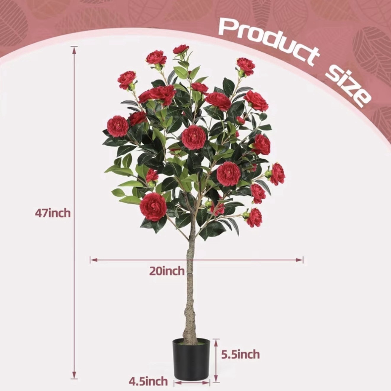 2-Pack 4ft Artificial Camellia Tree Faux Fake Potted Red Flowering Plant Decor