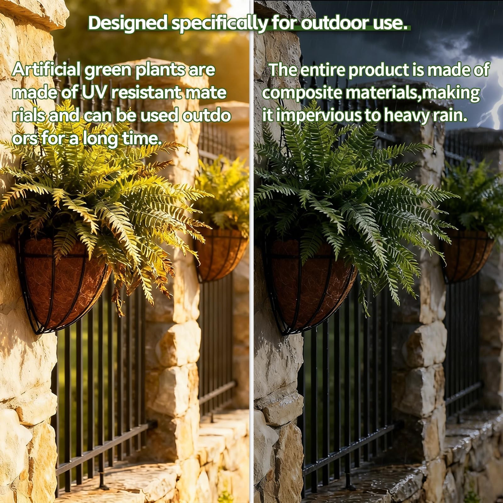 Faux Boston Fern with Hanging Basket – 18in Fake Hanging Fern, Lifelike Artif…