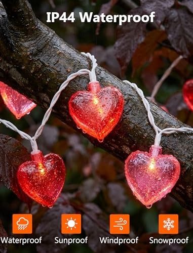 Heart String Lights, 8.5Ft Valentine’s Day Decorations Pink/Red Glitter Heart