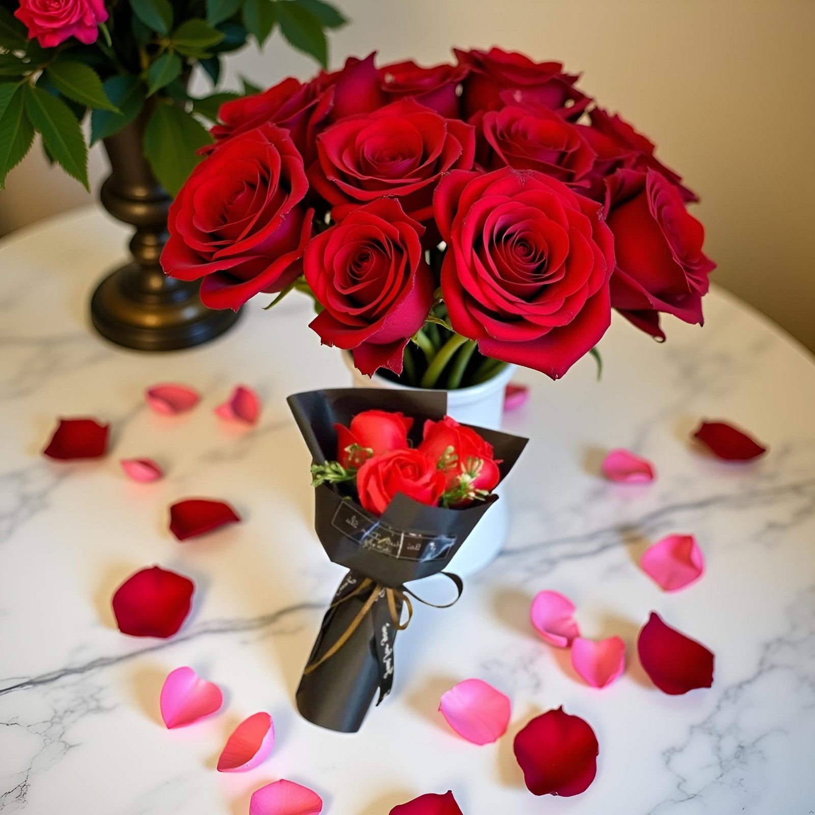 Red 3 Heads Artificial Rose Bouquet Soap Flower Petals Valentine Day Gifts fo…