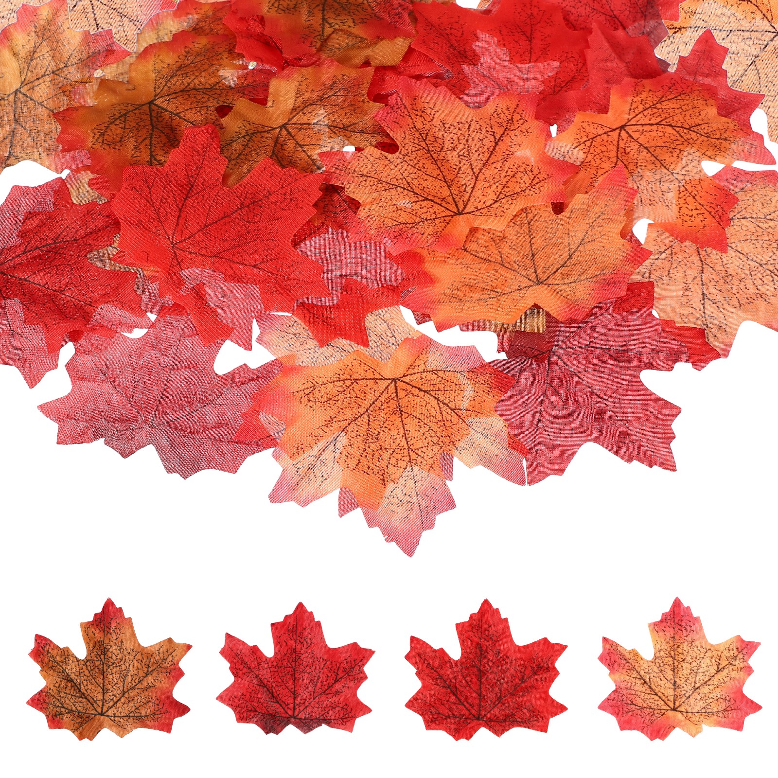 200Pcs Fall Leaves 3.3 Inch Colored Mixed Fake Leaf, Red and Orange Series