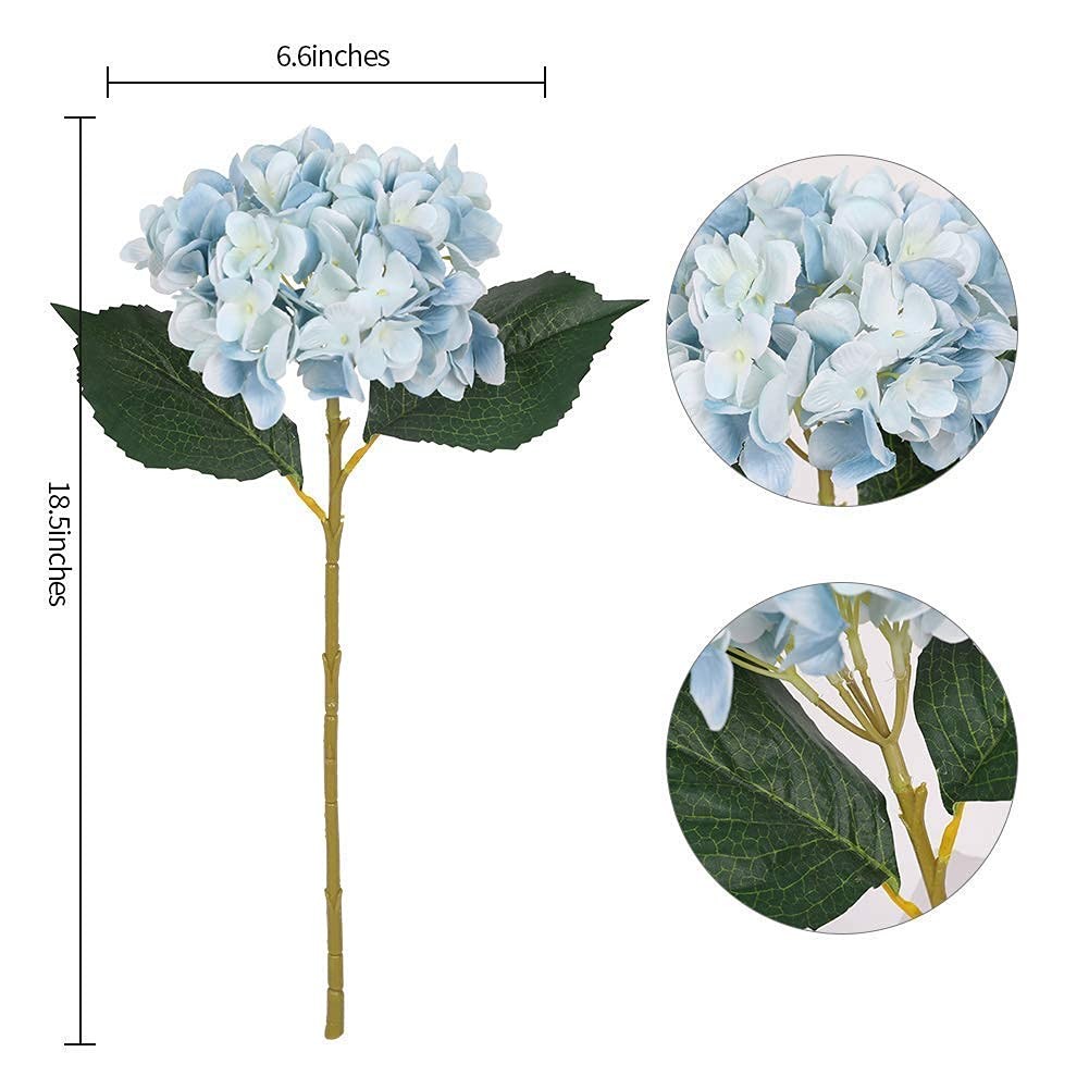 Blue Hydrangea Artificial Flowers 6pcs Faux Hydrangea Flowers, Fake Flowers f…