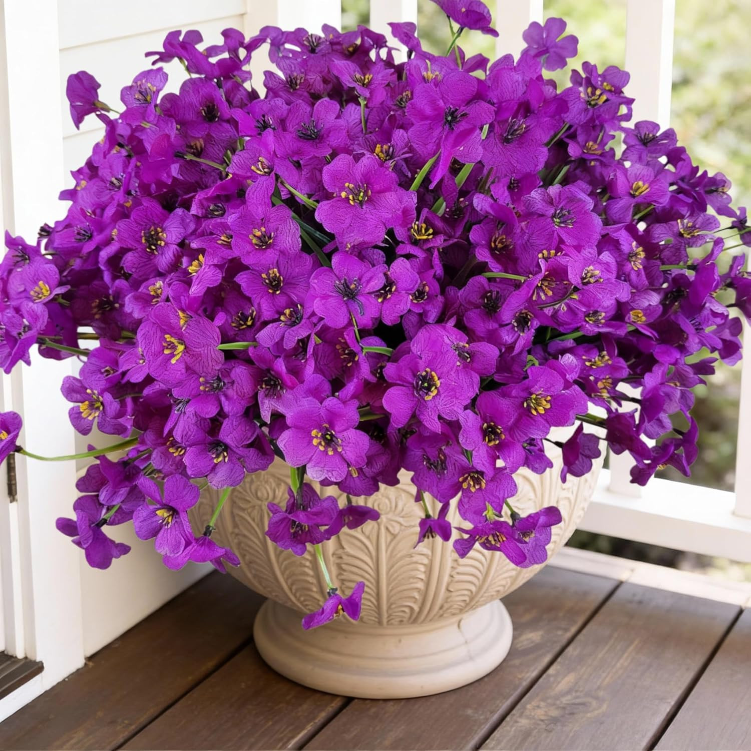 Geegoods Artificial Mums Flowers for Outdoors, 16 Bundles UV Resistant Fake Plas
