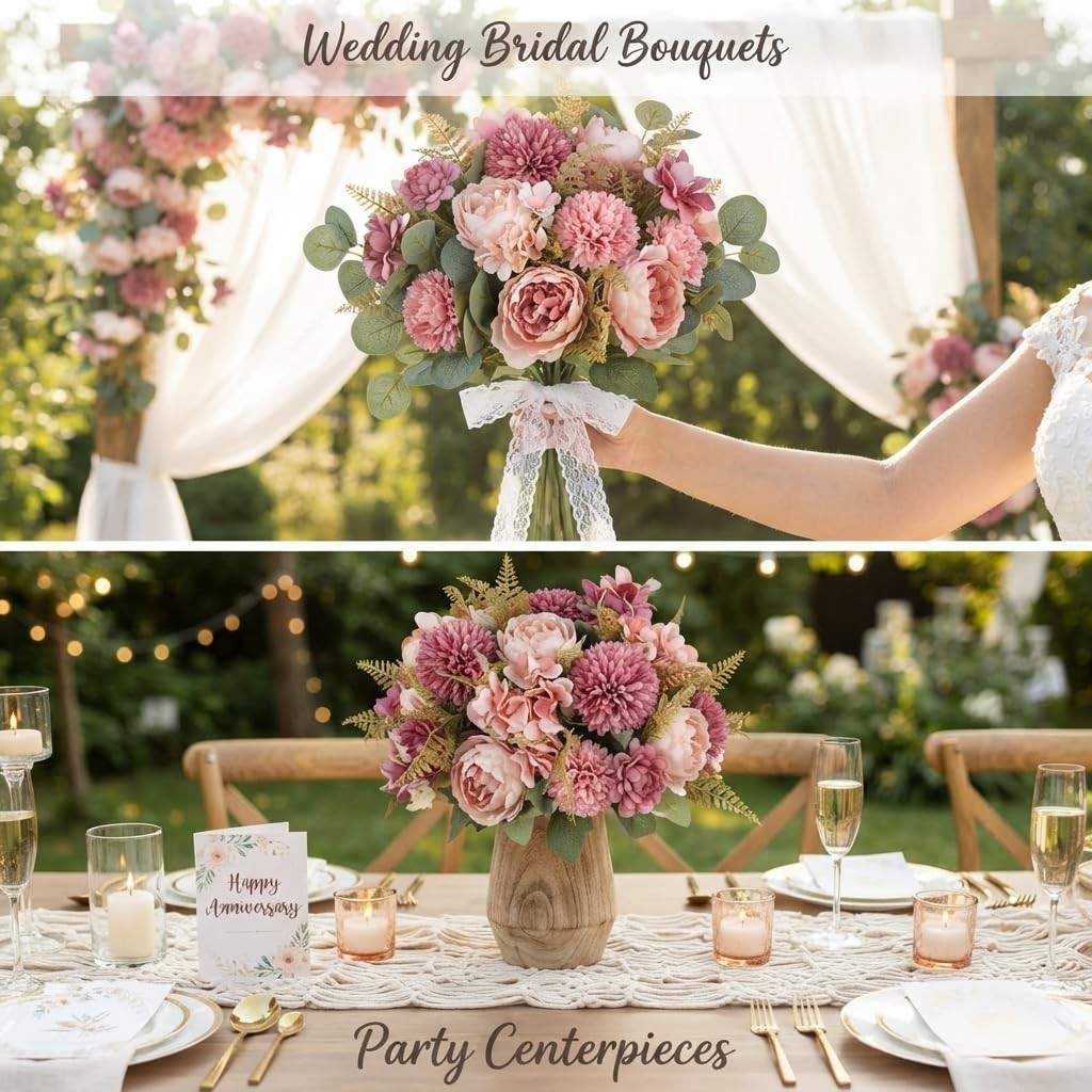Blush Artificial Silk Peony Flowers Bouquet Table Centerpiece Wedding Decor
