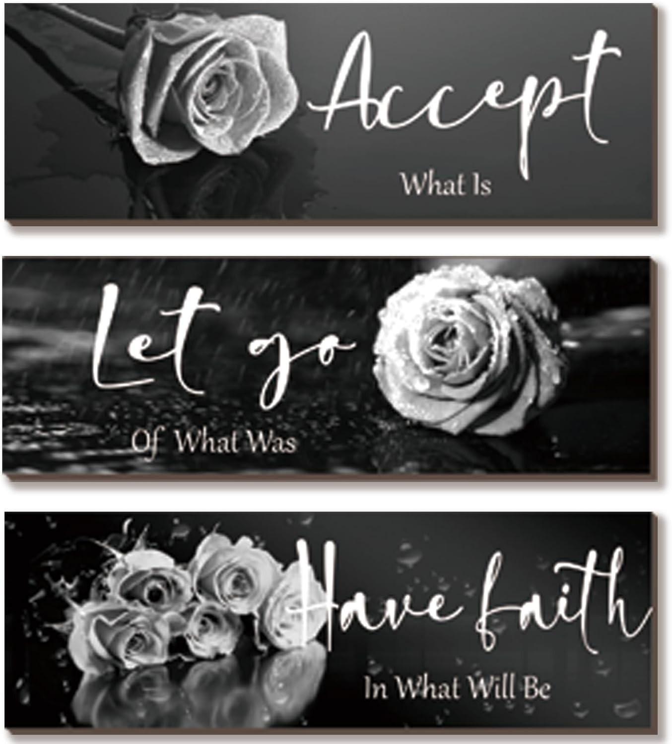 3-Piece White Rose Wall Decor with Inspirational Quotes | 12×4 Modern Art