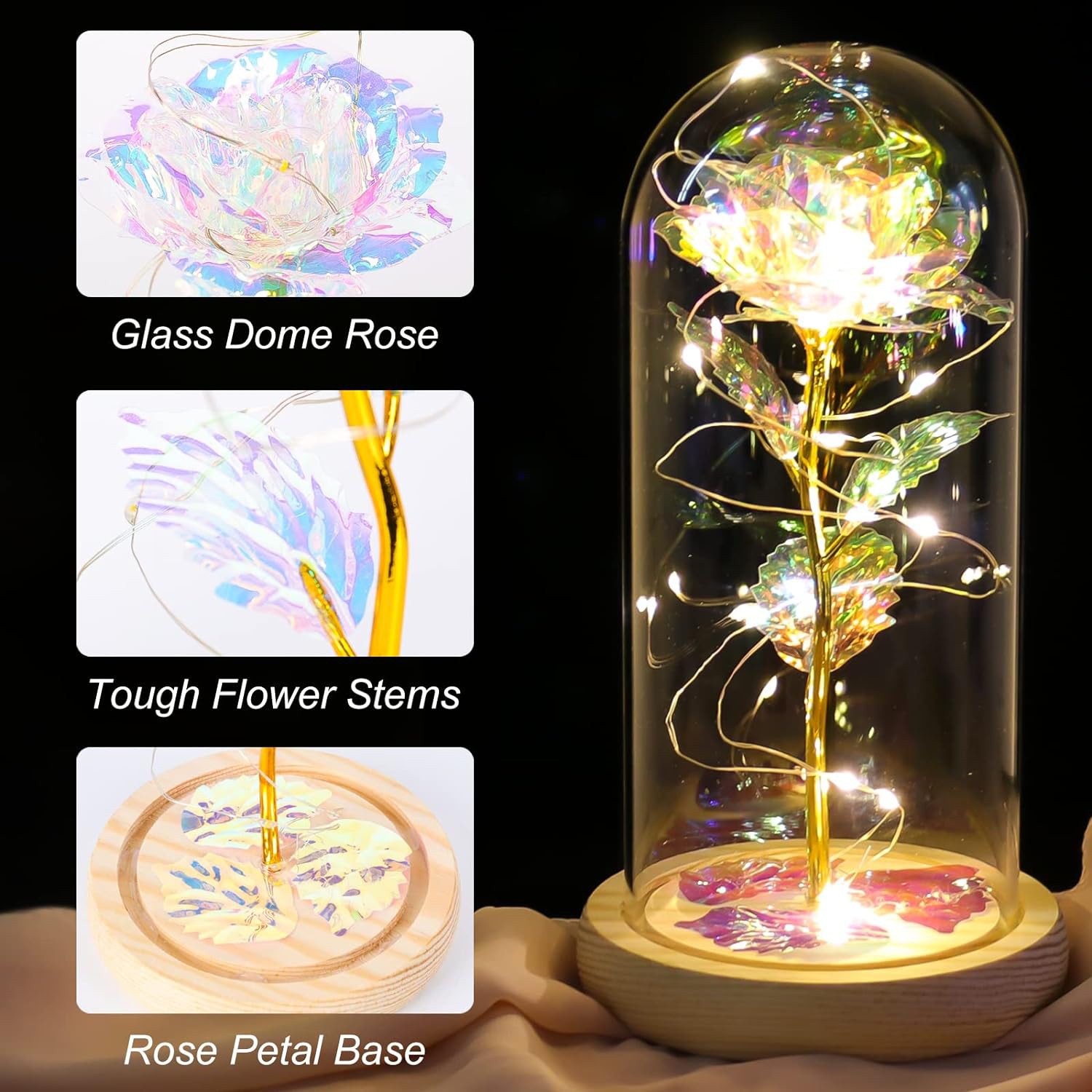 Crystal Galaxy Enchanted LED Glass Forever Rose Home Decor Valentine’s Day Gift