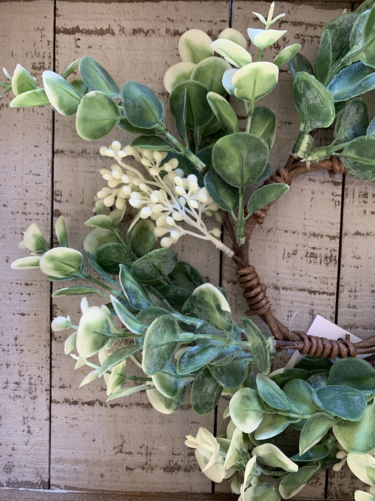 Eucalyptus ‘n Berries Candle Ring Wreath – White Green Country Farmhouse