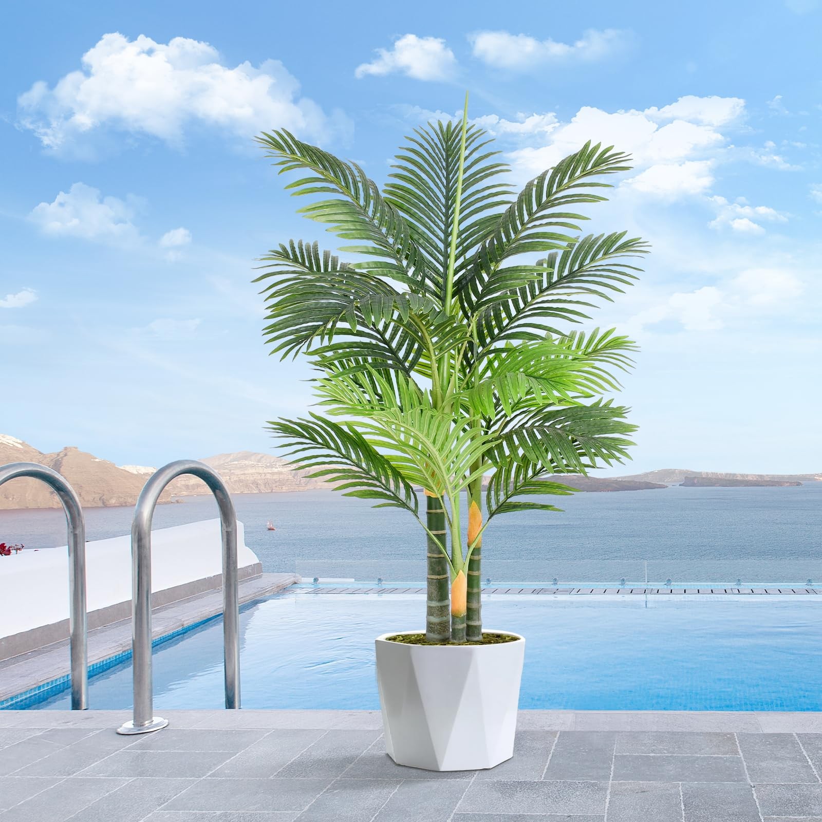 4ft Tall Triple Golden Cane Palm Artificial Tree Large Tropical Palm Tree UV …