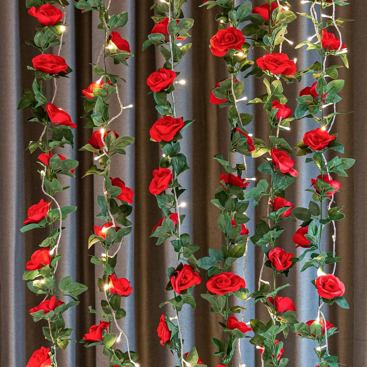 SWSTINLING 2 Pack 16FT Artificial Rose Garland Vine Silk Fake Red Rose Flowe…