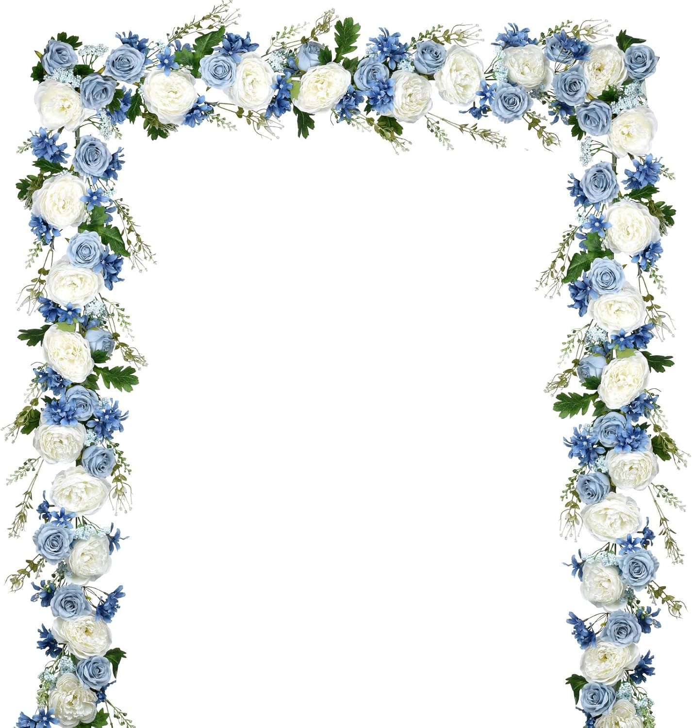 2Pcs Artificial Peony Flower Garland Silk Peony Garland W/ Purple White Flowers