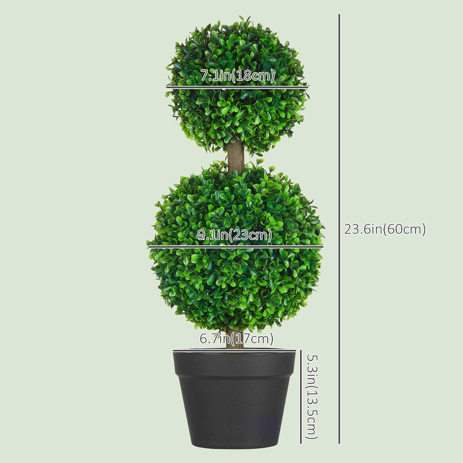 Set of 2 23.6″ Artificial Ball Boxwood Topiary Trees W/ Pot Indoor Outdoor Fake