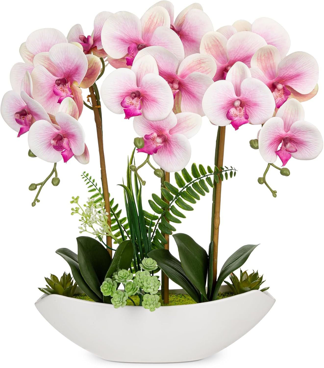 Elegant Pink Orchid Silk Flowers in Ceramic Pot for Modern Home Decor