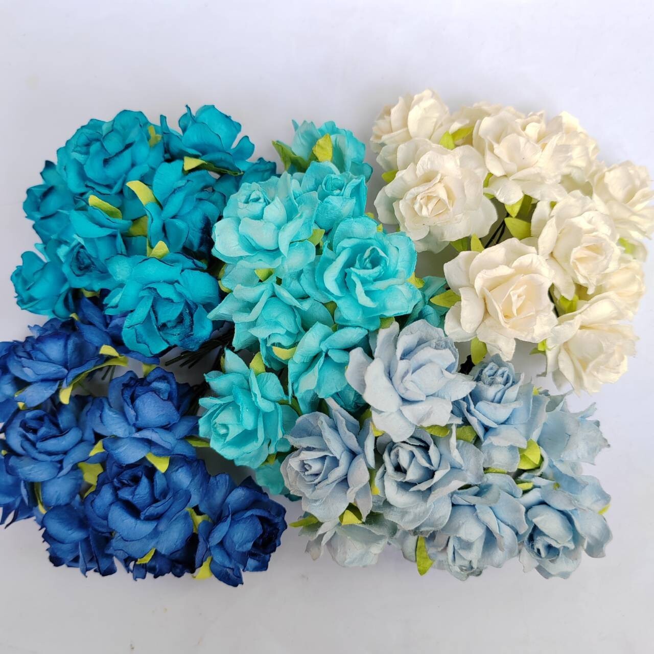 50 Mix Blue Tone Artificial Flowers Rose Flower Paper Flower size 30-35 mm