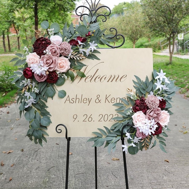 Burgundy Wedding Arch Flowers Decoration Kit Faux Silk Floral Set Metal Clips US