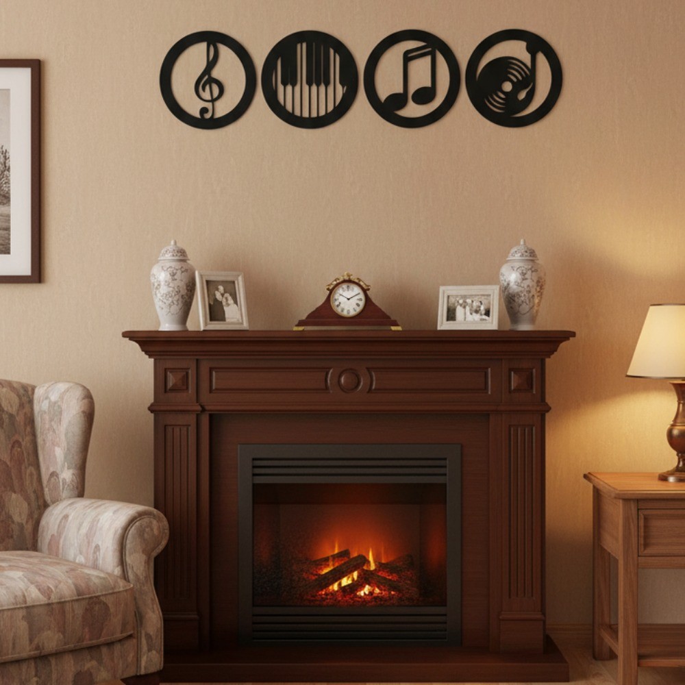 4-Piece Music Note Black Iron Metal Wall Art Set – Vintage Home Decor