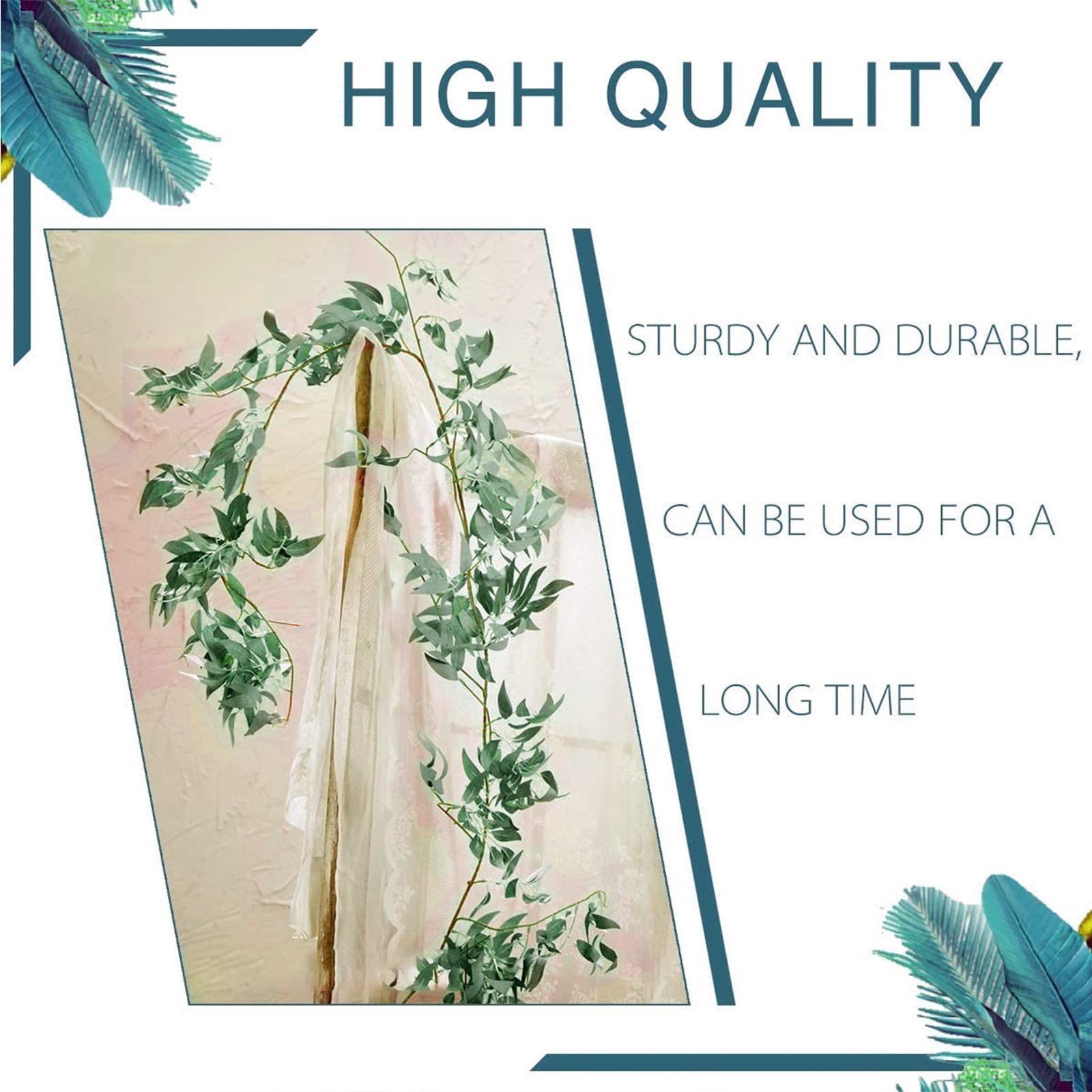 Fake Vines Greenery Garland – 5 Packs Total 28ft Green Willow Leaf Vine Garla…