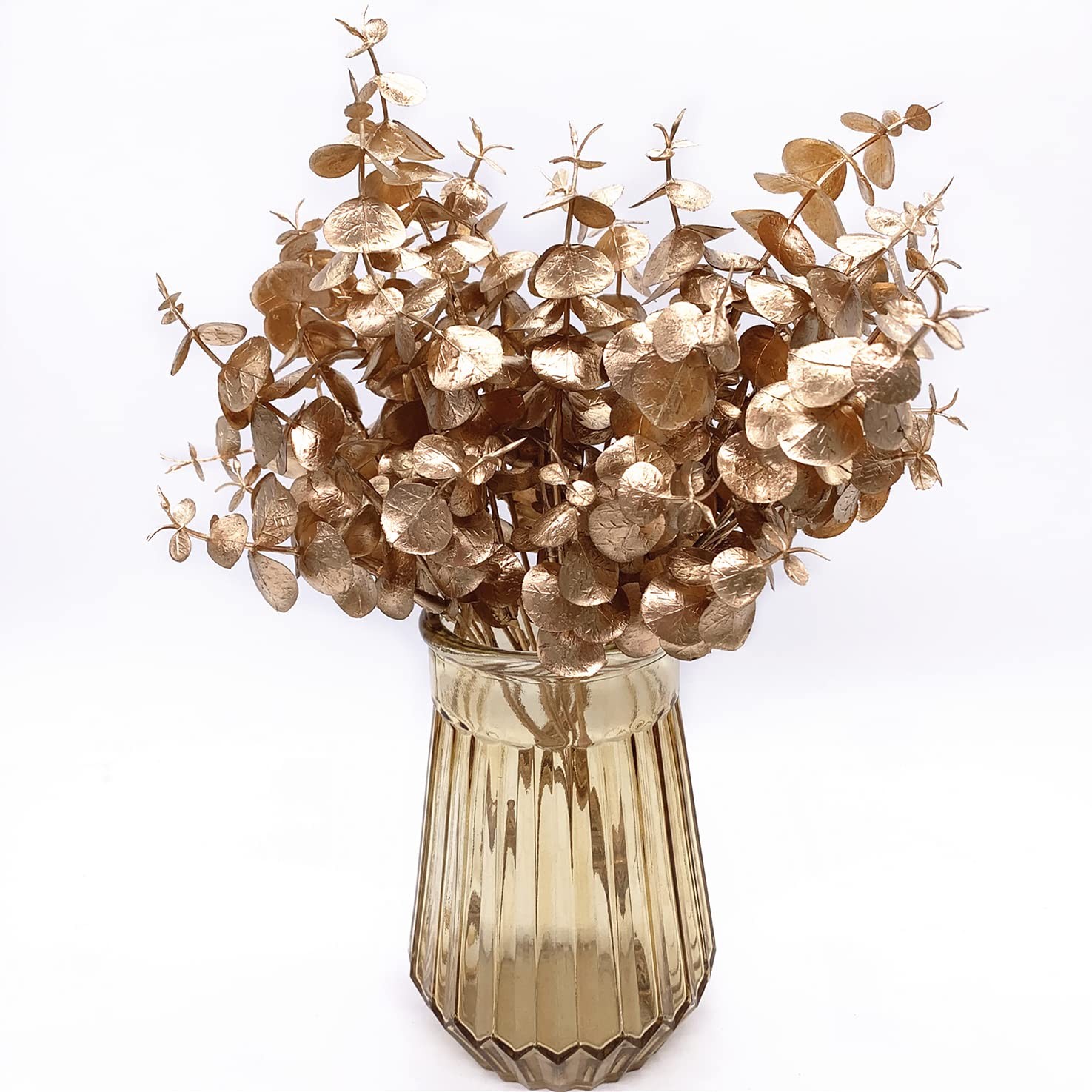 2 PCS Artificial Gold Plants Decorations Fake Golden Eucalyptus Shrubs Foliage