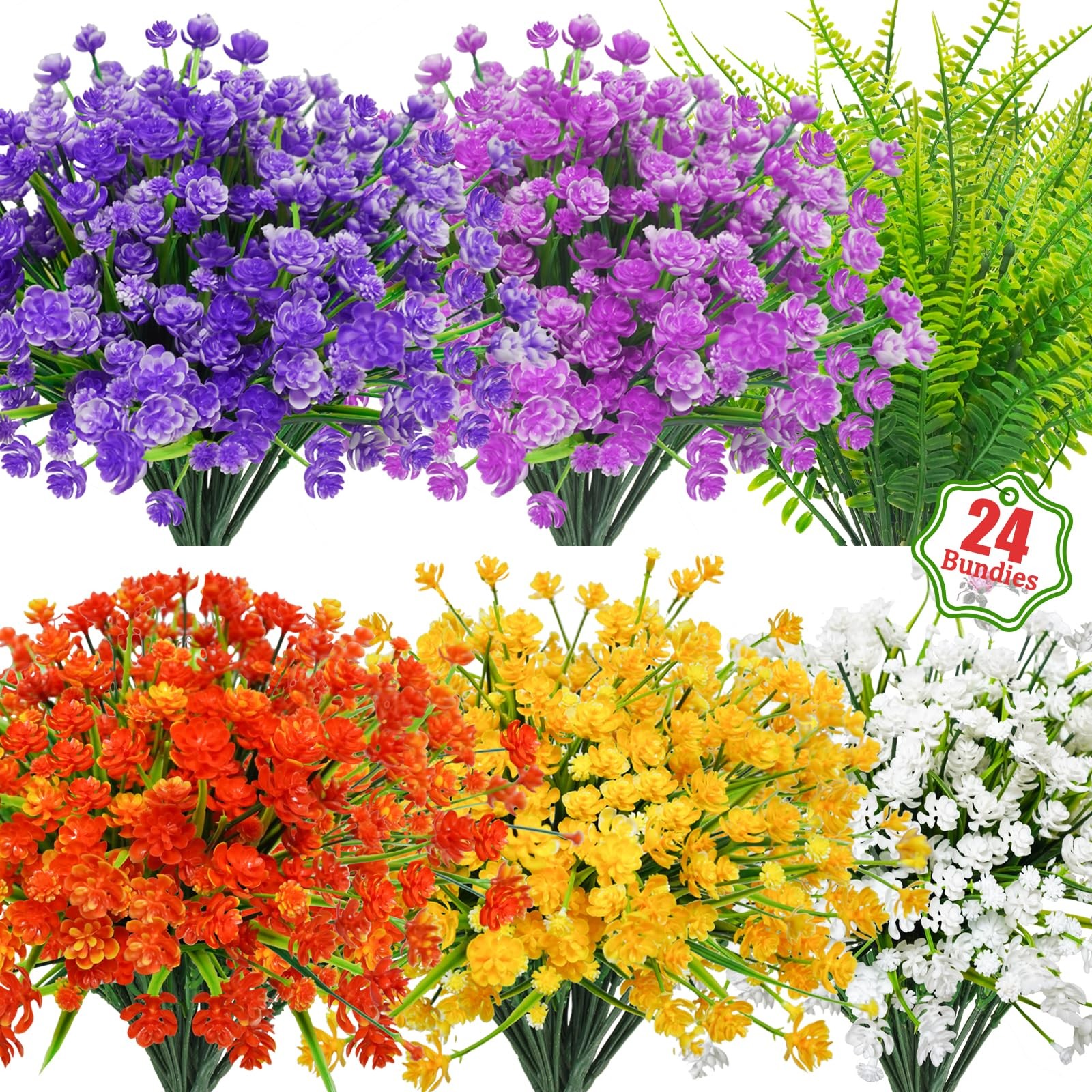 24PCS Artificial Flowers for Outdoors UV Resistant Fake Flowers with Bostern …