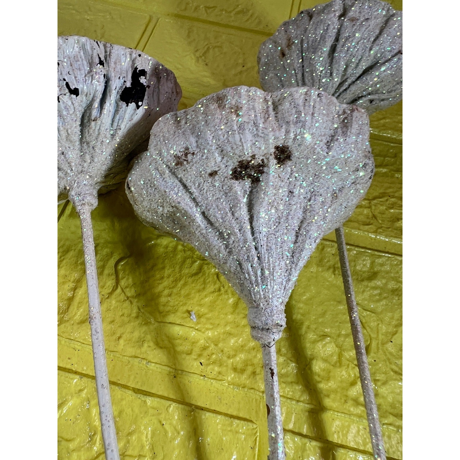 Vintage Lotus Seed Pod Floral Picks Christmas Holiday White Silver Set