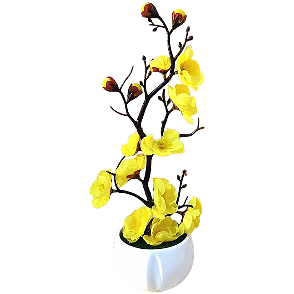 Artificial Plum Blossom Bonsai in White Cup for Living Room Bedroom Decor