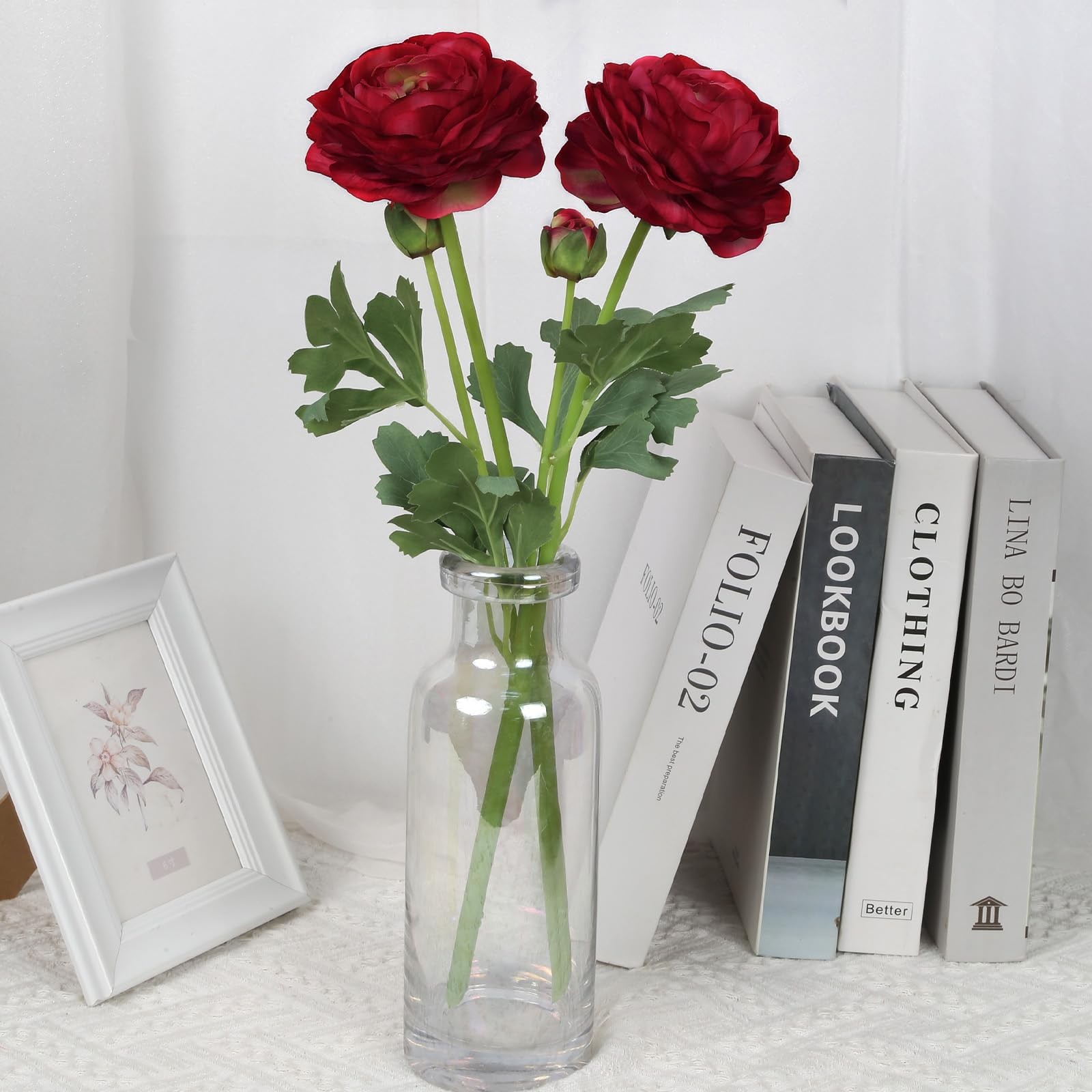 Dark Red Ranunculus Artificial Peonies Flowers Real Touch Wedding 6 PCS