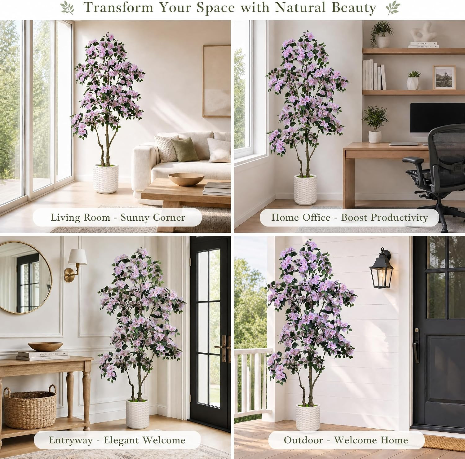 6FT Artificial Bougainvillea Tree with Realistic Light Pink Silk Flowers, Real T