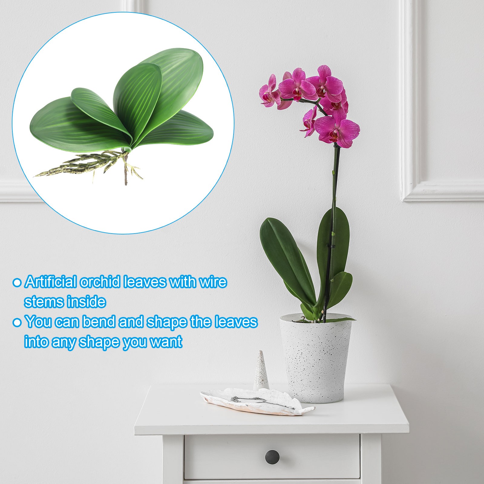 2 Pcs 5.5 Inch Faux Orchid Leaves 5 Petals Artificial Leaf with Stems