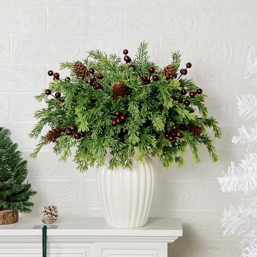 Pcs Artificial Pine Branch Berry Pinecones Set – 13” Fake 45 Red Berry