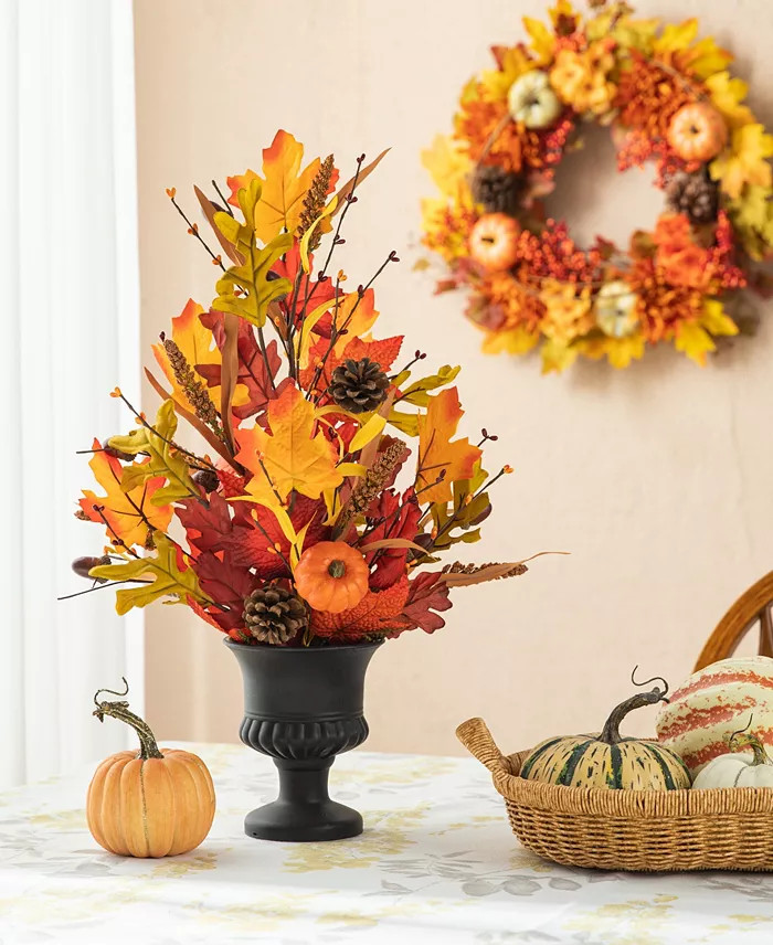 Glitzhome 24″H Fall Maple Leaf Urn Table Tree