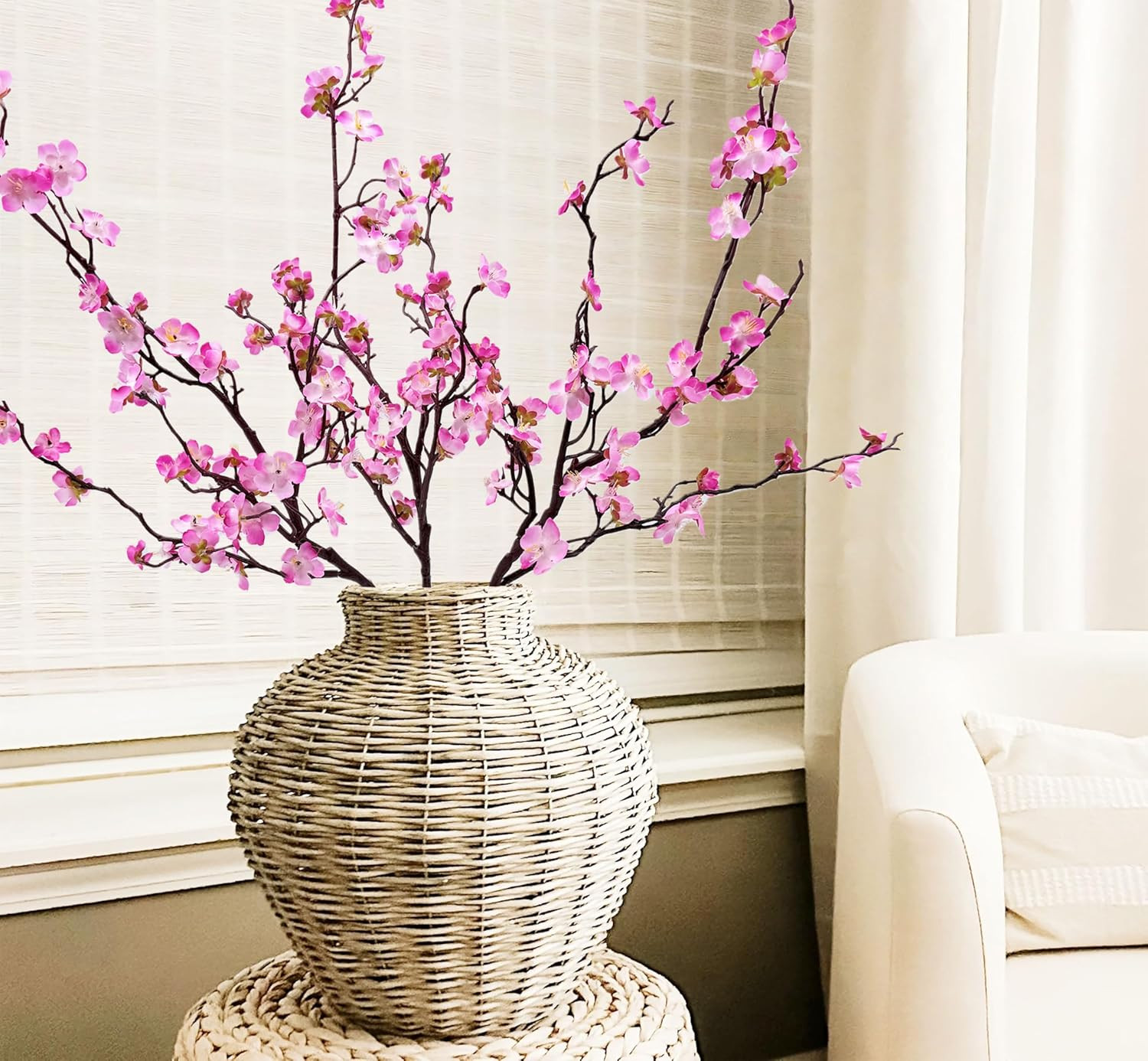 Artificial Plum Blossom Flowers 3Pcs Faux Cherry Blossom Flower Silk Peach Flowe