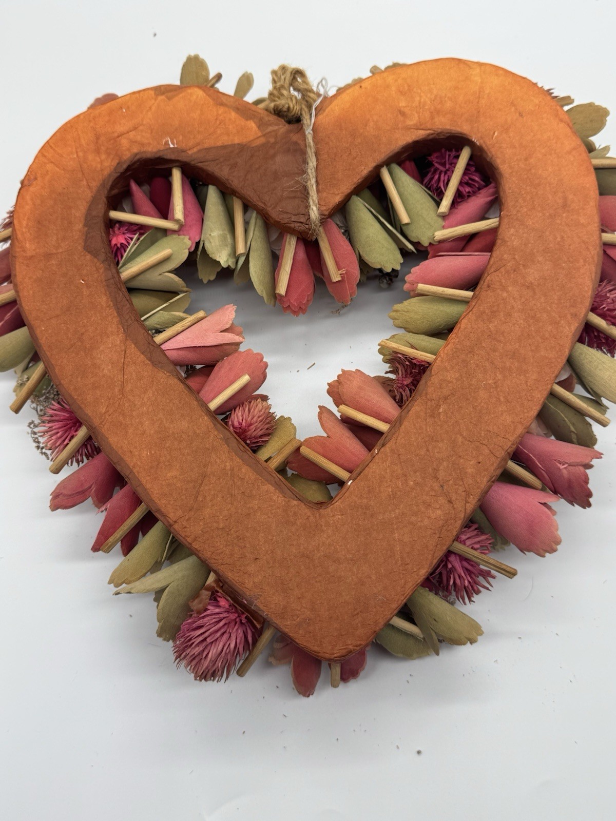 Faux Wood Pink Silk Door Home Decor Wreath Flower 13” W x 11” H