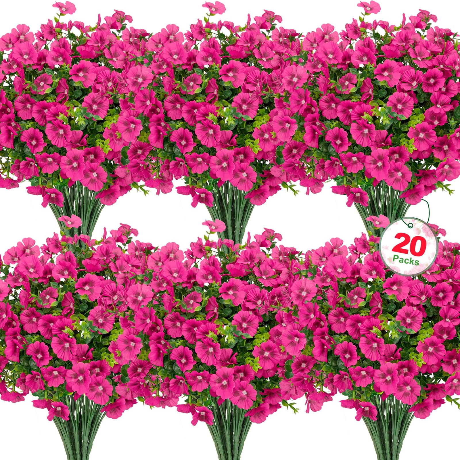 20 Bundles Artificial Flowers for Outdoors, Fake Silk Flowers with Fuchsia