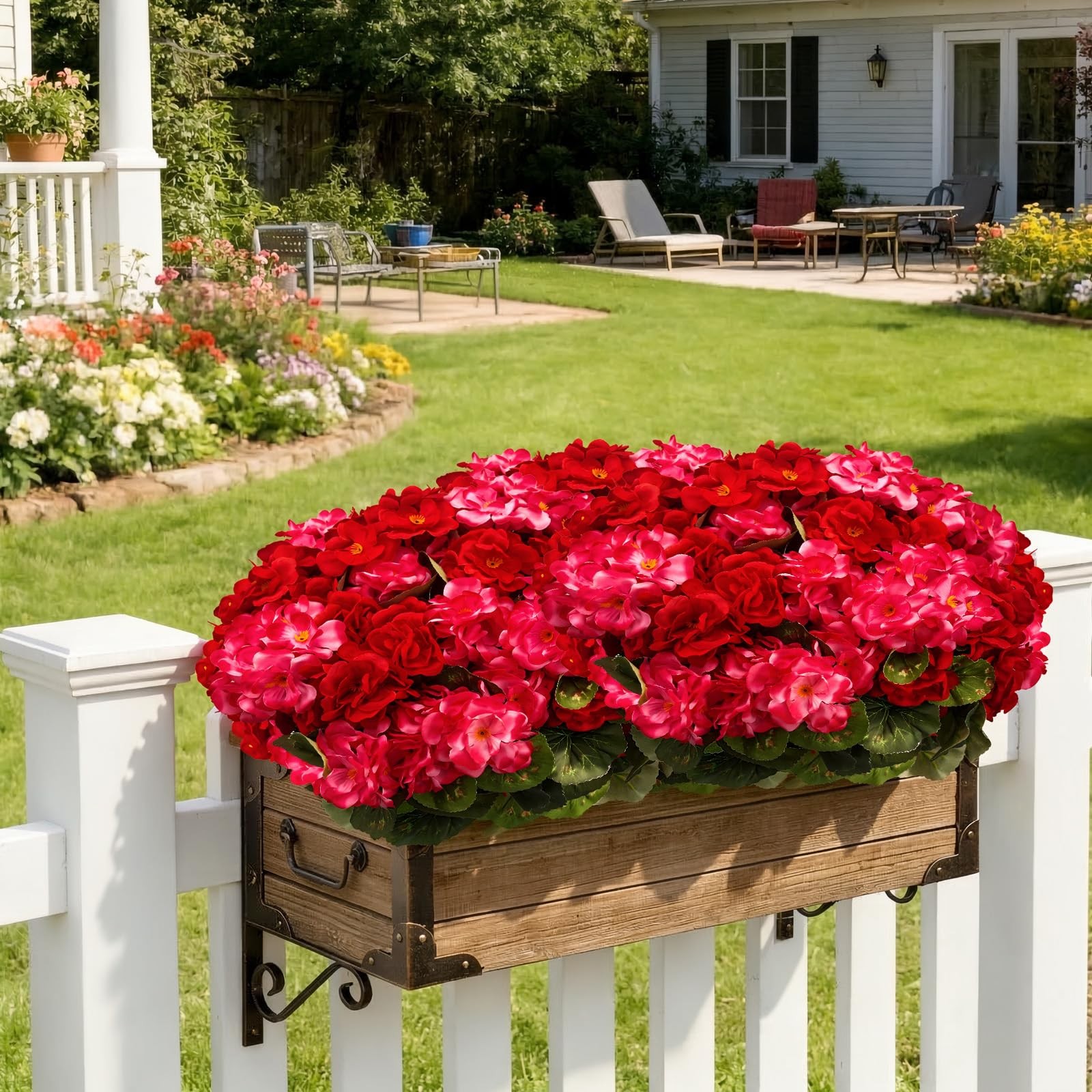 Artificial Flowers for Outdoor, UV Resistant Realistic Geranium Fake Flowers-…