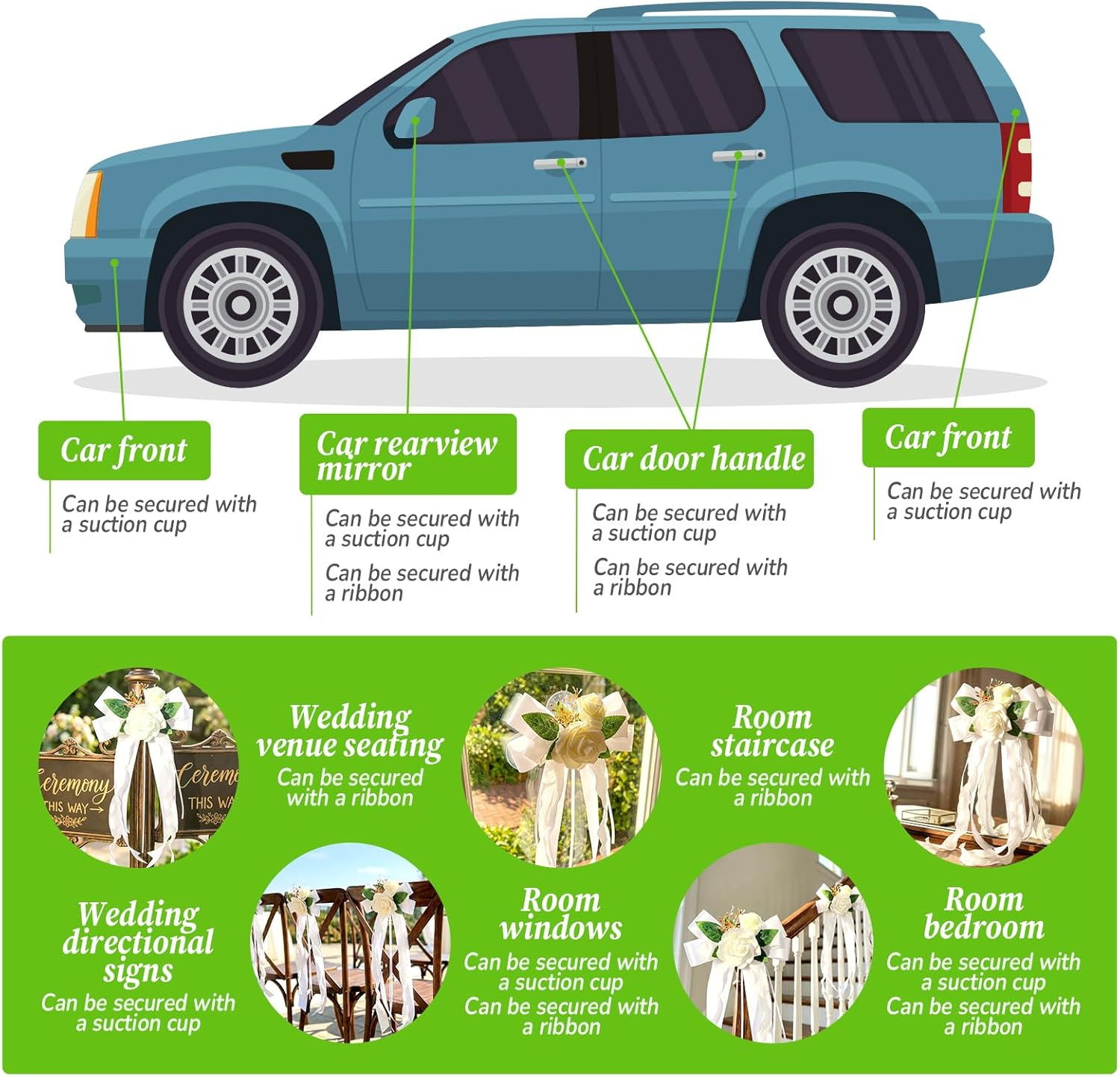 4PCS Wedding Car Door Handle Decorative Flowers, White Artificial Cars Bouquet F