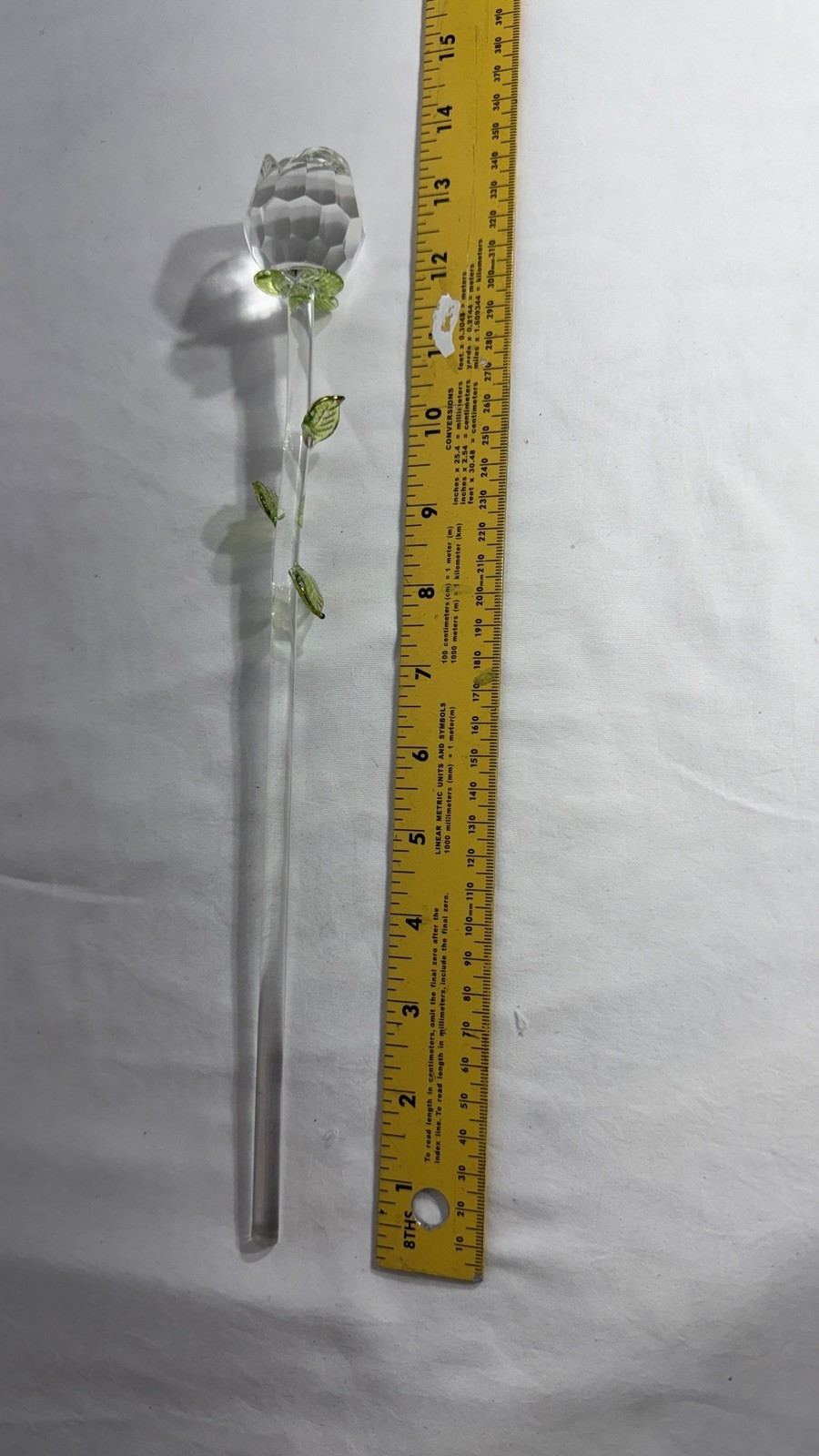 Artificial Glass Rose Flower Stem with Green Leaves Decorative Art 13in