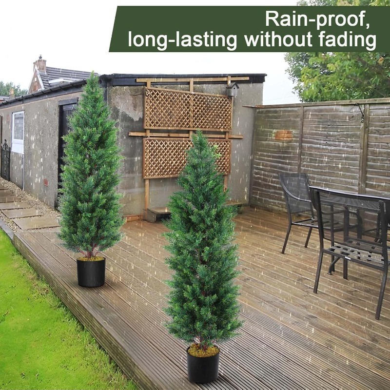 2 Pcs 4 Ft Artificial Topiary Cedar Trees, Outdoor Faux Pine Shrubs