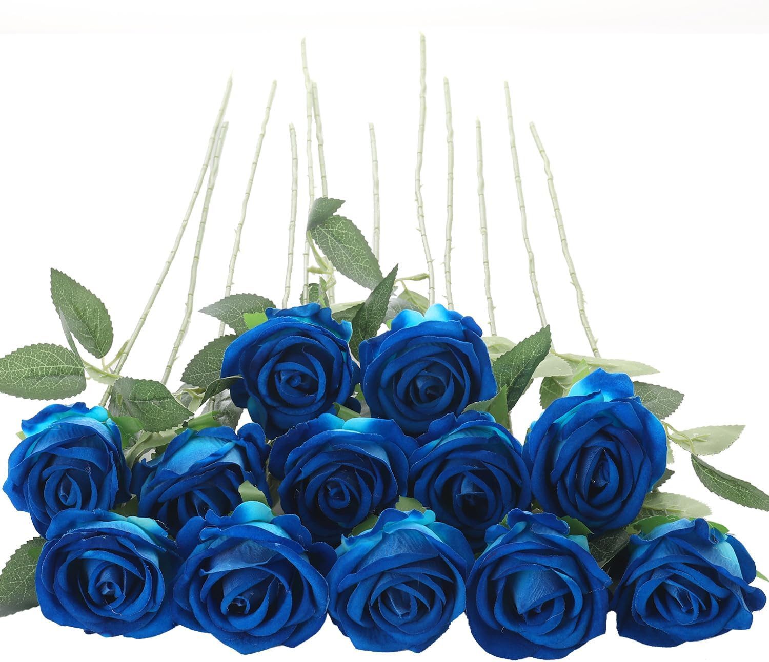 12Pcs Blue Roses Artificial Flowers Fake Roses Faux Velvet Silk Flower for Ho…